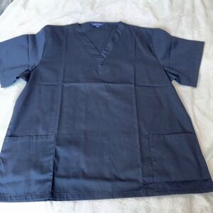 BLUE Navy Blue V-Neck Scrub Top Short Sleeve Two Pocket Medical Uniform Large